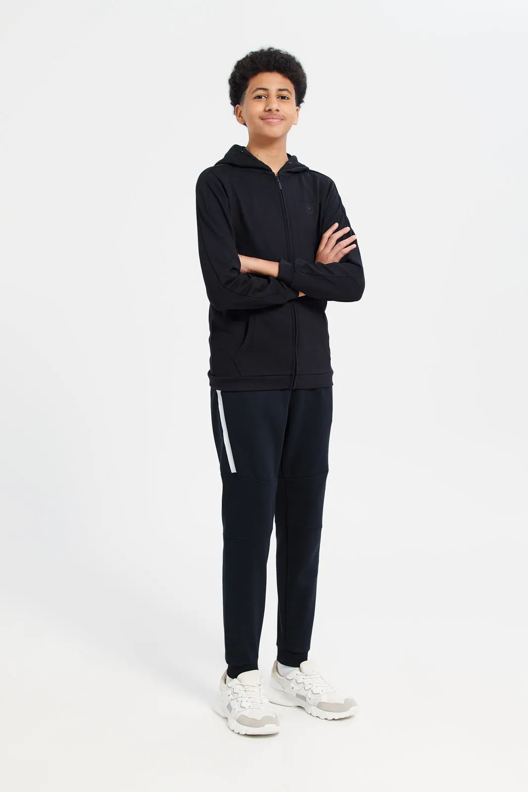 Senior Boys Black Pique Joggers With Side Tape