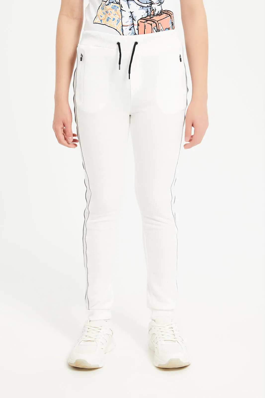 Senior Boys Cream Side Embellished Track Pants