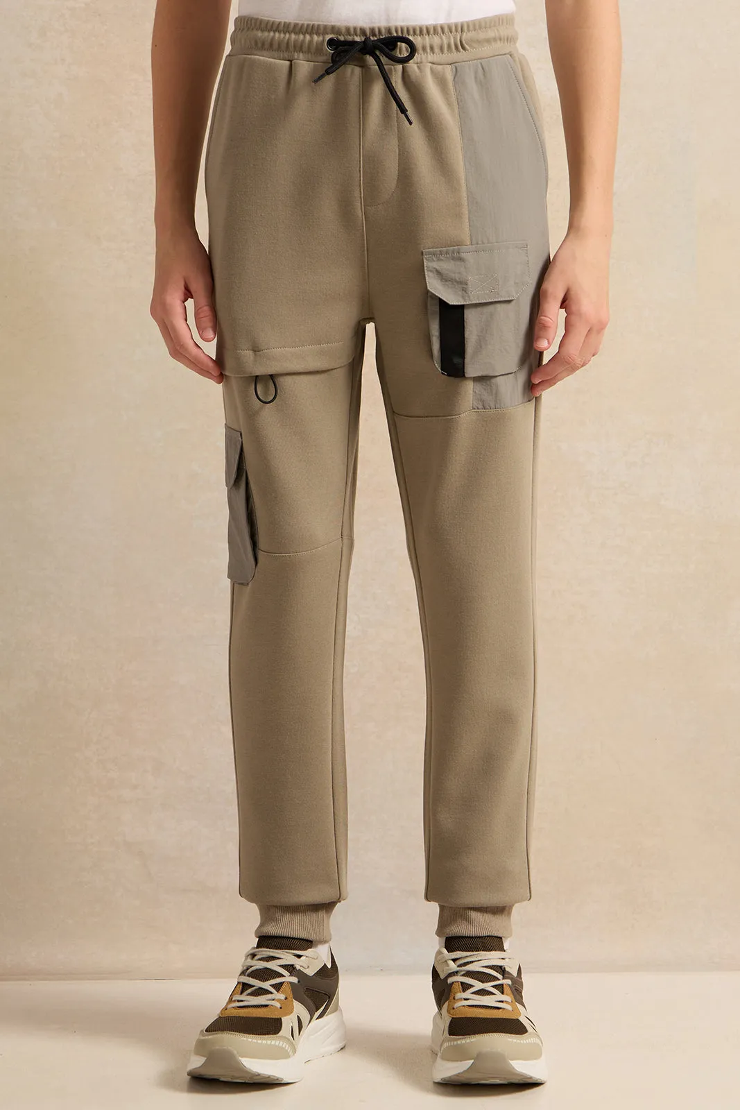 Senior Boys Grey And Beige Cargo Active Pants