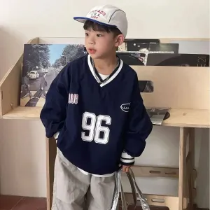 Sporty Kids' Nylon Pullover Sweatshirt in Navy & Grey - Sizes 12M-7Y