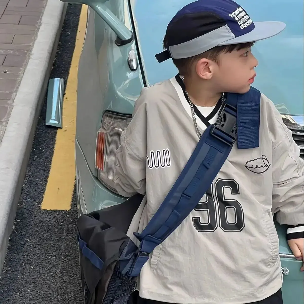 Sporty Kids' Nylon Pullover Sweatshirt in Navy & Grey - Sizes 12M-7Y