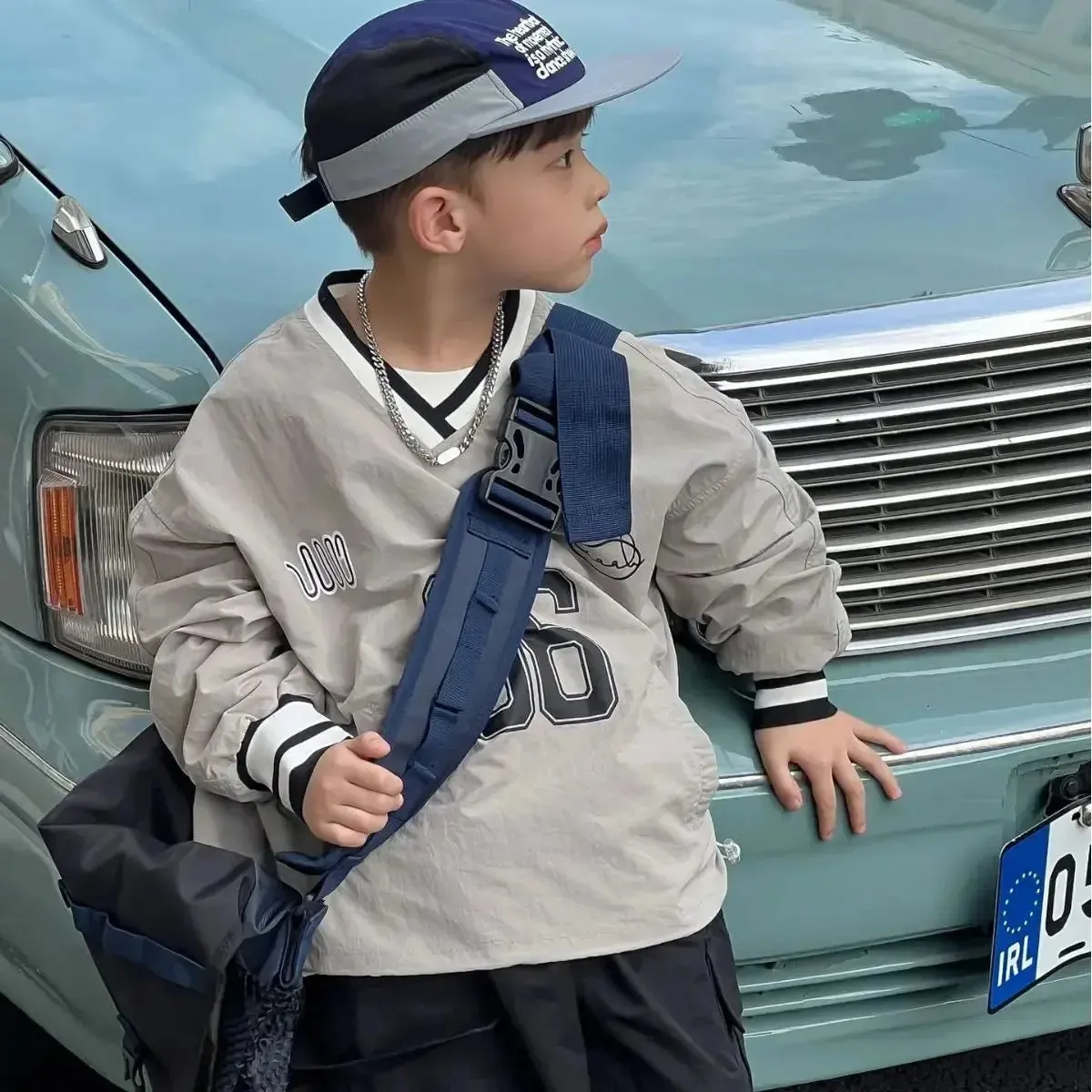 Sporty Kids' Nylon Pullover Sweatshirt in Navy & Grey - Sizes 12M-7Y