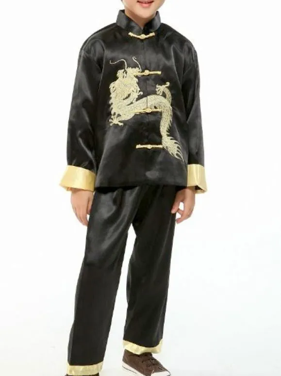 Statement Dragon Satin Outfit for Boys and Juniors (Black)