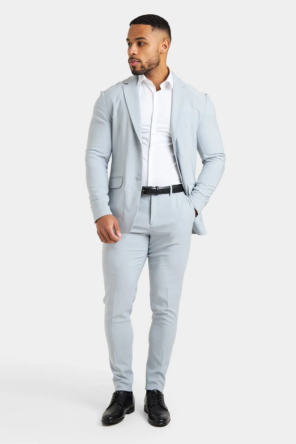 True Muscle Fit Tech Suit Trousers in Light Grey