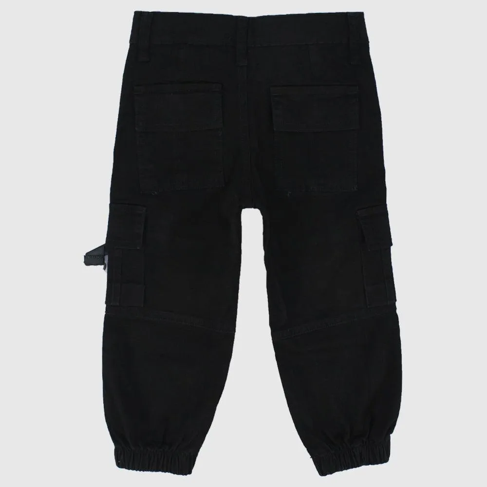 Unisex Black Gabardine Cargo Pants