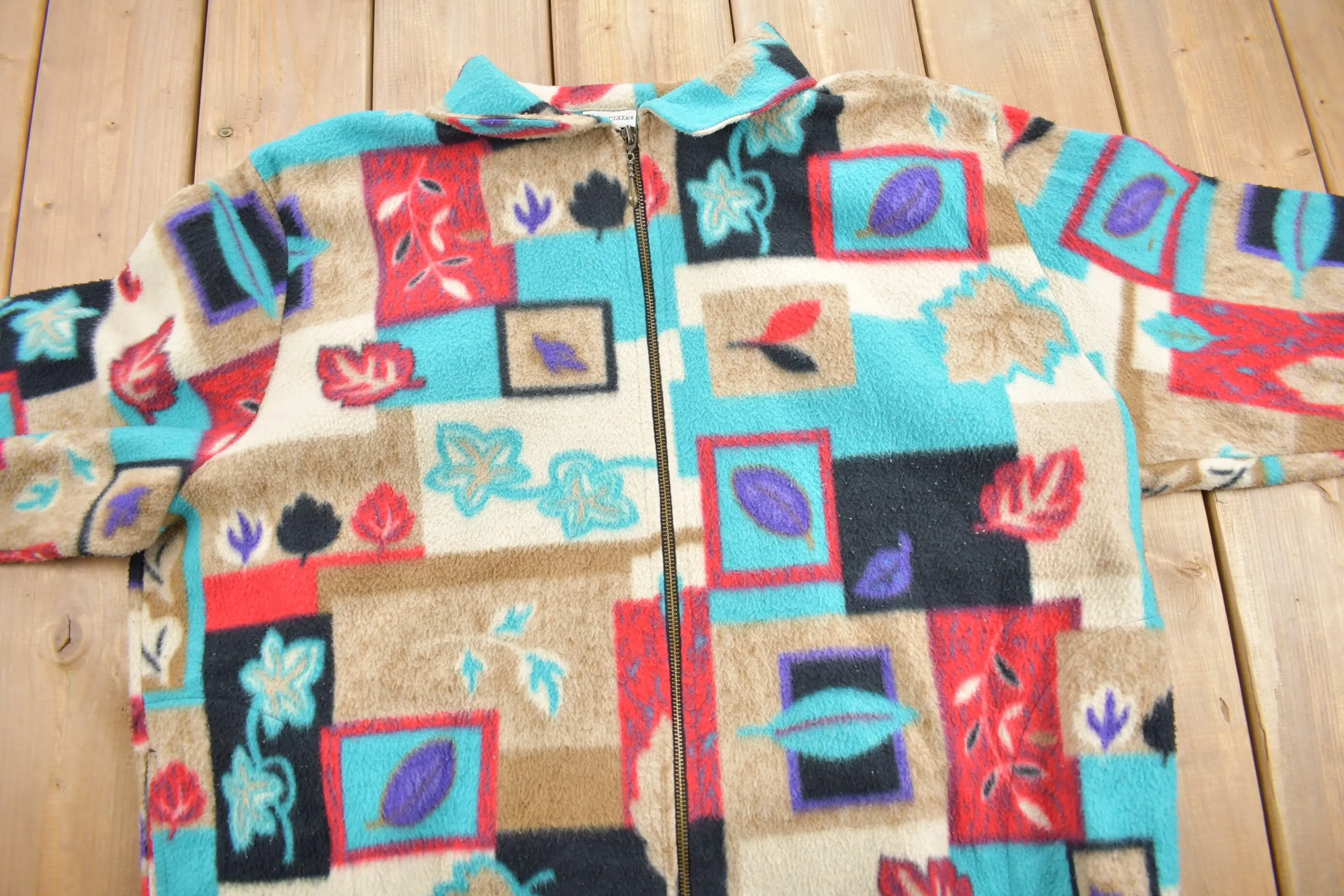 Vintage 1990s Cabin Creek Patchwork Fleece Zip Up Sweater