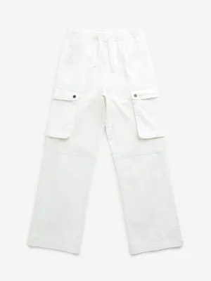 Y&F Kids White Cargo-Style Mid-Rise Cotton Blend Pants