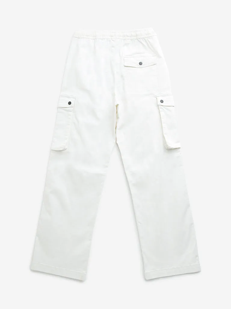 Y&F Kids White Cargo-Style Mid-Rise Cotton Blend Pants