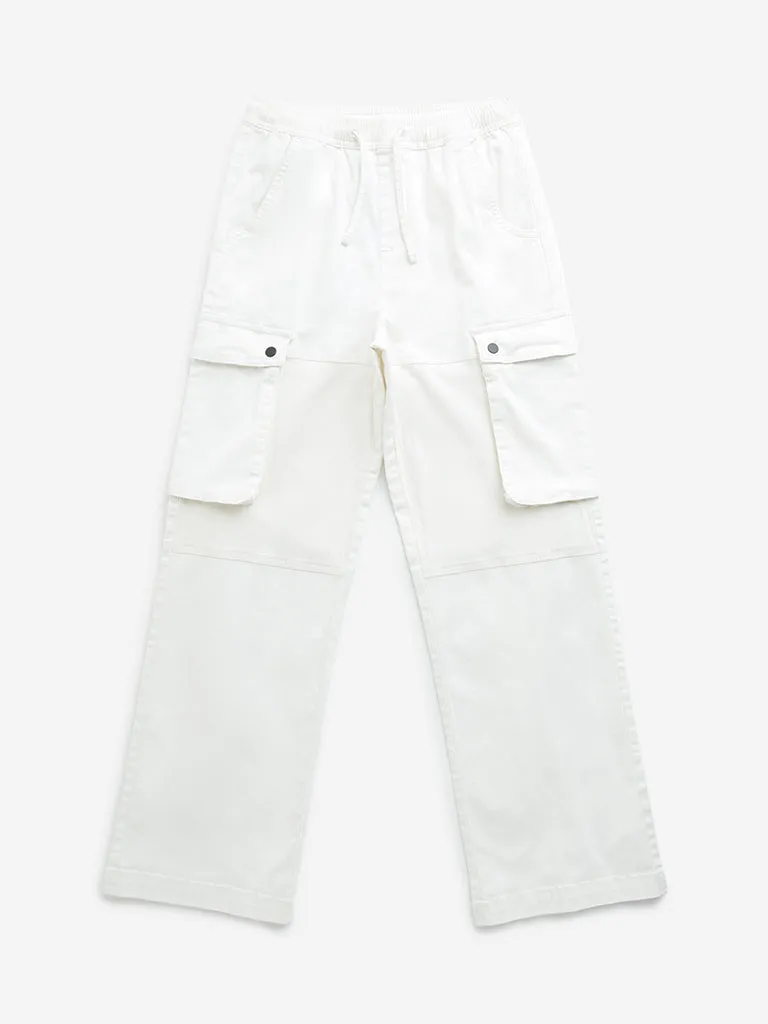 Y&F Kids White Cargo-Style Mid-Rise Cotton Blend Pants