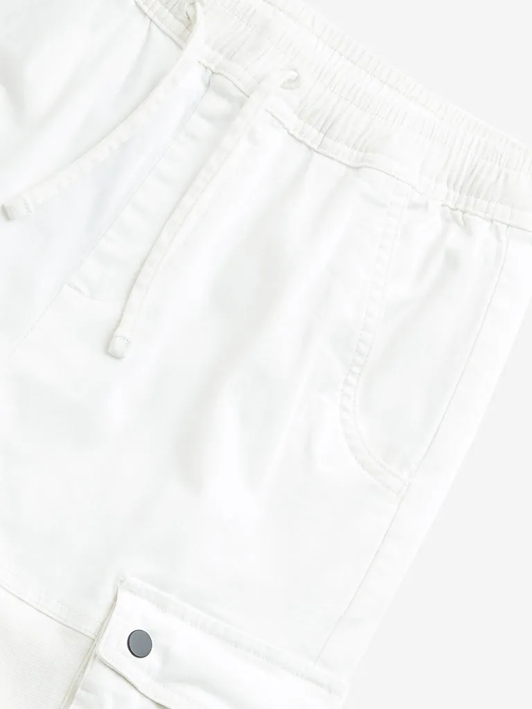 Y&F Kids White Cargo-Style Mid-Rise Cotton Blend Pants